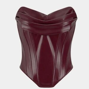 Burgundy Faux Leather Ruched Corset Top